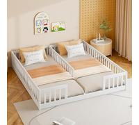 boorbin Cama tapizada, 90 x 200 cm, cama infantil con barandilla, con somier (sin colchón), para familias con dos hijos, madera de pino, estilo minimalista (blanco)