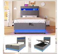 boorbin Cama tapizada, 90 x 200 cm, con función de carga USB tipo C, iluminación LED, almacenamiento hidráulico, compartimento de almacenamiento con tapa superior, sin colchón, botón de empuje/aptitud