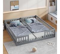 boorbin Cama tapizada, 90 x 200 cm, cuna con rejilla, sin somier (sin colchón), para familias con dos hijos, madera de pino, estilo minimalista (gris)