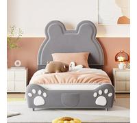 boorbin Cama tapizada bonita con forma de oso. Cama individual de terciopelo respetuoso con la piel, 90 x 200 cm (gris)