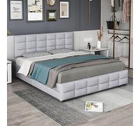 boorbin Cama tapizada, cama doble con 4 cajones, somier de láminas y respaldo, cama doble de terciopelo agradable al tacto, para adultos y adolescentes, 180 x 200 cm (colchón no incluido) (gris)