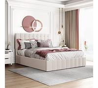 boorbin Cama tapizada, cama doble con espacio de almacenamiento hidráulico, cabecero tapizado de altura ajustable, somier de láminas de metal, tela de terciopelo agradable para la piel, cama doble,