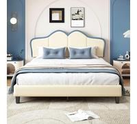 boorbin Cama tapizada, con bordes protectores suaves, patas estables, elegante perfil de cabecero acolchado, cama individual, poliuretano, blanco+azul (140 x 200 cm)