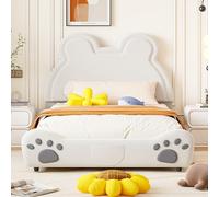 boorbin Cama tapizada con forma de oso para cama individual de terciopelo respetuoso con la piel, 140 x 200 cm, color blanco