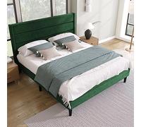boorbin Cama tapizada de 140 x 200 cm, marco de cama con somier y cabecero tapizado, funda de tela de terciopelo, diseño moderno atemporal, color verde oscuro