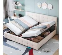 boorbin Cama tapizada de 180 x 200 cm, cama de almacenamiento hidráulico, cama de matrimonio multifuncional, tela de terciopelo agradable a la piel (beige)