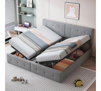 boorbin Cama tapizada de 180 x 200 cm, cama de almacenamiento hidráulico, cama de matrimonio multifuncional, tela de terciopelo agradable para la piel (gris)