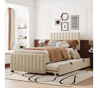 boorbin Cama tapizada de 90 x 190 cm con cama nido, cama individual plana en tela de terciopelo agradable a la piel (beige)