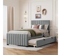boorbin Cama tapizada de 90 x 190 cm con cama nido, cama individual plana en tela de terciopelo agradable a la piel (gris)