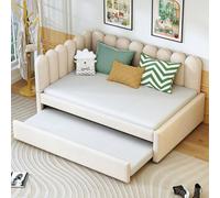 boorbin Cama tapizada en forma de L de 140 x 200 cm, sofá cama con respaldo de flores y cama nido de terciopelo (beige)