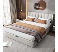 boorbin Cama tapizada LED Binaural 180x200 cm Cama Hidráulica Recargable USB en Cama con Iluminación LED con Espacio de Almacenamiento Cabecero Ajustable PU Gris