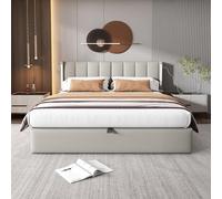 boorbin Cama tapizada LED binaural de 180 x 200 cm, cama hidráulica recargable USB en la cama, con espacio de almacenamiento, cabecero ajustable (gris)