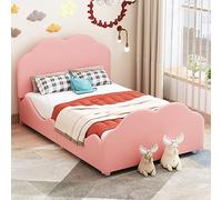 boorbin Cama tapizada para cuna, barandilla alta con cabecero y pie en forma de nube. Cama individual de terciopelo agradable al tacto, 90 x 200 cm (rosa)