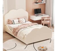 boorbin Cama tapizada para cuna, barandilla alta con cabecero y pie en forma de nube, cama individual de terciopelo agradable al tacto, 90 x 200 cm (beige)