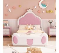 boorbin Cama tapizada para cuna, cabecero con moldura, diseño de listones infantiles en la cabecera y los pies de la cama, diseño de patchwork en dos tonos, tela de piel sintética, 90 x 200 cm