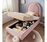 boorbin Cama tapizada para cuna, cama individual 90 x 190 cm, terciopelo para niños y niñas (sin colchón) (rosa)