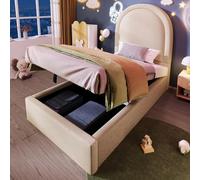 boorbin Cama tapizada para cuna, cama individual 90 x 200 cm, terciopelo para niños y niñas (sin colchón) (beige)