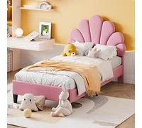 boorbin Cama tapizada para niños, con cabecero de flores y somier de láminas, 90 x 200 cm (rosa)