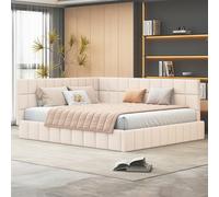 boorbin Cama tapizada sofá cama 160 x 200 cama multifunción con somier de láminas de tela aterciopelada agradable al tacto (beige)