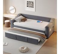boorbin Cama tapizada sofá cama, 90/180 x 190 cm, reposabrazos anchos y gruesos, con sistema estéreo Bluetooth inteligente con puerto de carga USB, con compartimentos, con somier, tela aterciopelada