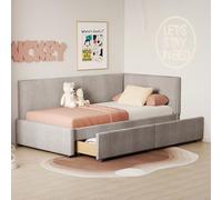 boorbin Cama tapizada sofá cama 90 x 200 cama multifunción con 2 cajones grandes de almacenamiento y somier, tela aterciopelada agradable para la piel (gris)