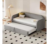 boorbin Cama tapizada Sofá cama extensible 90/180 x 190 cm, con rayas verticales, con somier, cama multifunción, tejido de lino cómodo y transpirable (colchón no incluido) (gris)