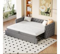 boorbin Cama tapizada Sofá cama extensible, 90 x 200 cm, forma completa clásica con botones, con somier, cama de invitados multifuncional, tela de terciopelo agradable a la piel (gris)