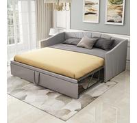 boorbin Cama tapizada Sofá cama extensible con somieres, cama multifunción de terciopelo agradable al tacto, 90/180 x 200 cm (gris)