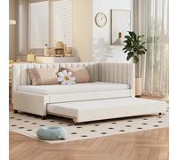 boorbin Cama tapizada, sofá cama extraíble, cama multifunción con somier, camas juveniles, camas de invitados, tela de terciopelo (90 x 200 cm) (beige)