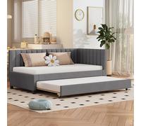 boorbin Cama tapizada, sofá cama extraíble, cama multifunción con somier, camas juveniles, camas de invitados, tela de terciopelo (90 x 200 cm) (gris)