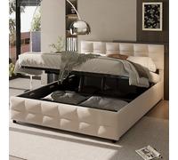 boorbin Cama tapizada, somier, cama individual hidráulica, tela de terciopelo holandés, 180 x 200 cm (beige)