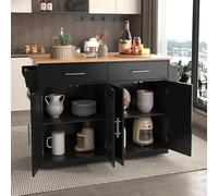 boorbin Carro de servir con mesa plegable, 120 x 46 (70) x 91 cm, con ruedas y patas de madera intercambiables, ideal para cocina y comedor (negro)