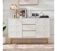 boorbin Cómoda con 3 cajones y 2 puertas, tocador para dormitorio y salón, con estantes ajustables y protección antivuelco, 120 x 40 x 78 cm, color blanco