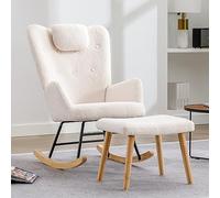 boorbin Cómoda mecedora blanca, suave de peluche con reposacabezas y reposapiés, soporta hasta 100 kg (blanco, 65 x 82 x 94 cm)