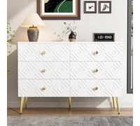 boorbin Cómoda moderna de 6 cajones, 120 x 40 x 80 cm, patas de metal para mayor estabilidad, perfecto para dormitorio y salón (blanco)