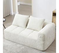 boorbin Cómodo sofá para 2 personas, no requiere montaje, sofá esponjoso con cojín, bolsillos laterales para mando a distancia y teléfono móvil, ordenado y elegante (beige)