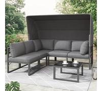 boorbin Conjunto de salón de jardín de ratán con toldo para el sol, taburete, sillones y mesa, muebles de exterior, muebles de salón balcón y jardín, muebles de terraza, resistente a la intemperie,