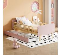 boorbin Cuna 90 x 190 con 2 cajones, cama individual de madera maciza con somier (rosa)