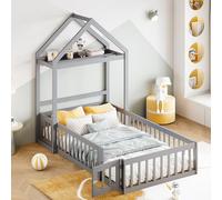 boorbin Cuna de madera maciza con espacio de almacenamiento, rejilla de protección completa y puertas y somier, 90 x 200 cm (gris)
