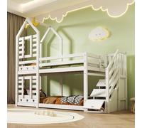 boorbin Cuna, litera con cajones y protección anticaídas, 90 x 200 cm, cama alta para niños, 2 somieres, color blanco