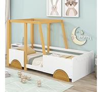 boorbin Cuna para coche con ruedas de MDF, marco de madera de pino, color blanco y natural (90 x 200 cm)