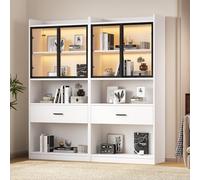 boorbin Curio Vitrina con luz, estantes de almacenamiento con puertas de cristal emergentes, 1 cajones grandes y 16 colores de luz, estante de exhibición de armario coleccionable, estantería para sala