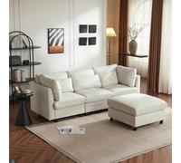 boorbin Diseño moderno, muebles tapizados, sofá, sofá de tres plazas, sofá de salón, sofá esquinero con reposapiés, sofá de esquina en forma de L (beige)