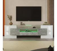 boorbin Elegante mueble de TV de 200 cm de alto brillo con iluminación LED para sala de estar. Diseño moderno. Elegante superficie de cristal (blanco brillante y hormigón)