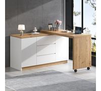 boorbin Escritorio con ruedas con bloqueo, diseño multifuncional, 4 cm más grueso, mesa giratoria con bloqueo fijo, escritorio plegable, escritorio de esquina, aparador (roble + blanco)