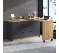 boorbin Escritorio con ruedas con bloqueo, diseño multifuncional, 4 cm más grueso, mesa giratoria con bloqueo fijo, escritorio plegable, escritorio de esquina, aparador (gris + roble)
