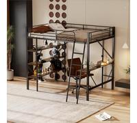 boorbin Estructura de cama de metal, 90 x 200 cm, cama alta con escritorio y tres estantes grandes para niños, adolescentes y adultos (negro-1)