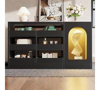 boorbin Gabinete con cajones, armario de comedor negro, sencillo y moderno, luz LED, adecuado para dormitorio, sala de estar, comedor, 6 cajones, puerta de armario hueco