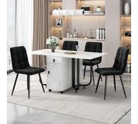 boorbin Grupo de comedor,(Juego,150×80×76cm mesa de comedor con 4 sillas), juego de mesa de cocina plegable, silla de comedor de lino, silla tapizada de diseño silla con respaldo (negro+blanco+negro)