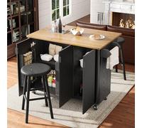 boorbin Isla de cocina, carrito comedor con vetas de madera, buffet, 130 x 45 (75) x 92 cm, carrito de cocina extensible con ruedas, con toallero, estante para especias, separadores ajustables, 3
